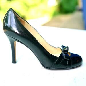 EUC Kate Spade Black Italian Patent Leather Stiletto Round Toe Pumps Sz 6